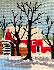 lot 290 image: Scenic Winter Motif Framed Needlepoint