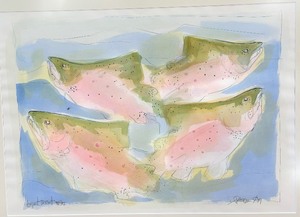 lot 392 image: August Trout Framed Watercolor by D. Peterson