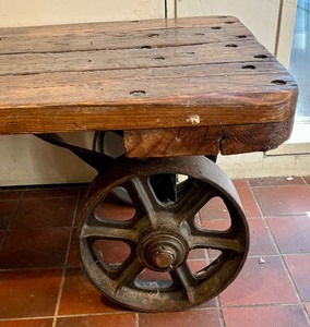 lot 5 image: Vintage Industrial Train Trolley Cart by West Bend Equipment