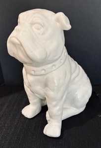 lot 410 image: Two Decorative White Ceramic Bulldog Figurines