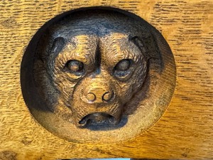 lot 500 image: Set of Three Vintage Chairs with Bulldog Carvings