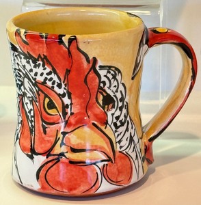 lot 378 image: Karin Kraemer Rooster Pottery Mugs