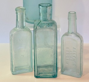 lot 379 image: Decorative Blue Vintage Glass Bottles