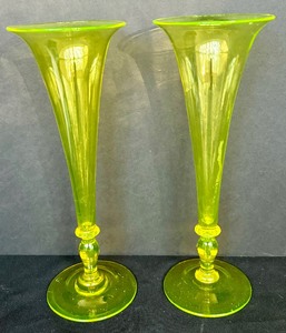 lot 366 image: Pair of Vintage Uranium Glass Fluted Vases