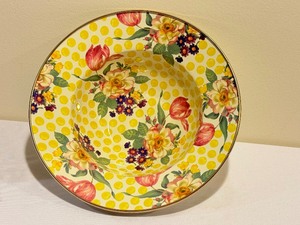 lot 359 image: Mackenzie-Childs Buttercup Yellow Dot Enamel Serving Bowl