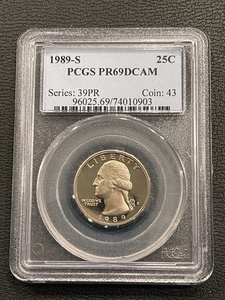 lot 6 image: 1989-S PCGS PR69 Deep Cameo Proof Washington Quarter