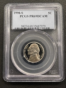 lot 11 image: 1998-S Jefferson Nickel PCGS PR69 Deep Cameo Proof
