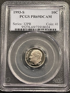 lot 14 image: 1993-S Roosevelt Dime PCGS PR69 Deep Cameo Proof