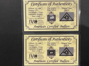 lot 34 image: 2 Grains .999 Silver