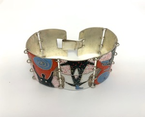 Very Cool Enameled Sterling Silver Modernist Bracelet
