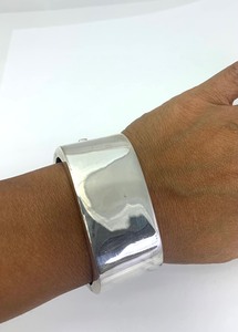 Large Heavy Thick Sterling Silver Taxco Hinged Bracelet