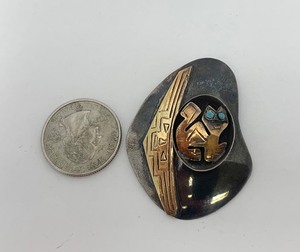 Signed Vintage Peruvian Old Cuzco Sterling & 18K Gold Designer Brooch w Cat