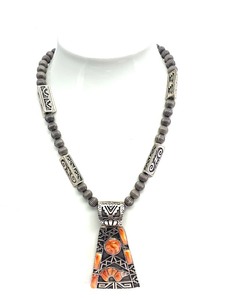 Huge Vintage Signed Southwestern Squash Blossom Spiny Oyster Pendant Necklace&nbsp