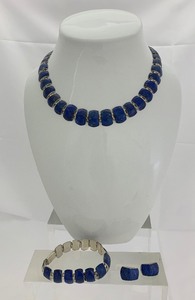 Vintage Sterling Silver &amp Lapis Necklace, Bracelet, &amp Earring Set