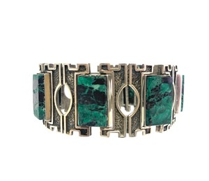 Vintage 950 Silver &amp Green Turquoise Bracelet