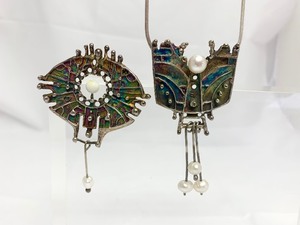 Sculptural Modernist Sterling Silver &amp Genuine Pearl Necklace &amp Brooch by Jim McConnell