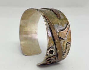 Vintage Sterling Silver w Copper Modernist Cuff Bracelet