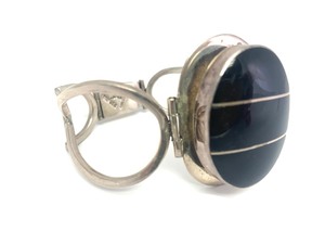Large Sterling Silver Taxco Oval Onyx Bracelet&nbsp