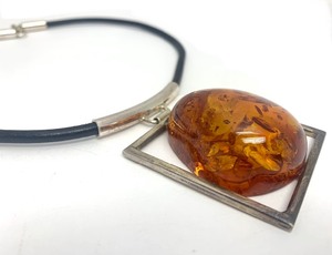 Large Sterling Silver &amp Natural Amber Pendant Necklace