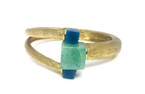 Vintage Modernist Swobota Hinged Bracelet w Green &amp Blue Block Gemstones