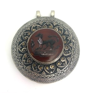 Antique Islamic Silver Dragon Pendant w Carved Carnelian
