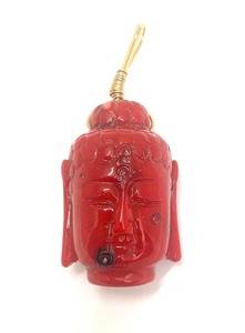 LARGE Vintage Red Coral Kwan YinBuddha Bust Pendant
