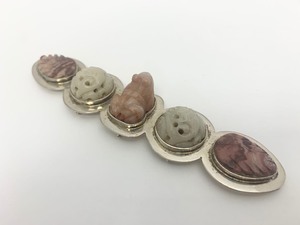 Large Vintage Sterling Silver &amp Hand Carved Stone Brooch Pendant w Frog