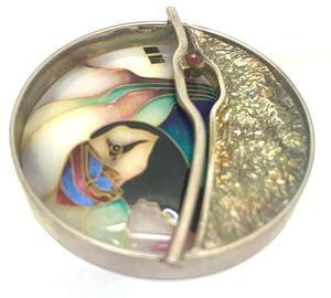 Lovely Signed Sterling Silver &amp Enameled Cloisonn Brooch w Puffin