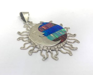 Inlaid Pearl Southwestern Pendant w Smiling Moon