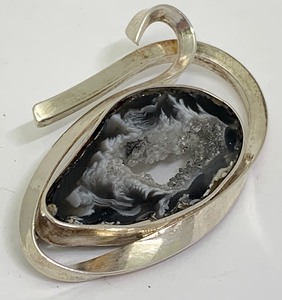 Sculptural Sterling Silver &amp Druzy Agate Brooch Pin