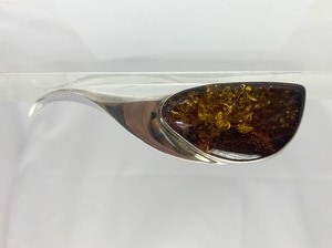 Large Sculptural Sterling Silver &amp Amber Brooch