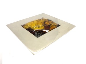 Signed Modernist Sterling &amp Amber Brooch Pendant