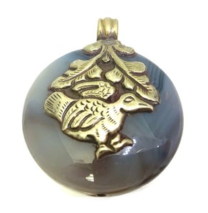 Heavy Large Silver &amp Polished Stone Pendant