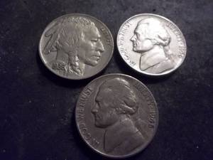 1936 Buffalo, 1950 Jefferson & 1945 Silver War Nickel