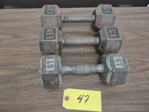 lot 47 image: (3) 15 lb. Dumbbells...