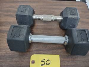 lot 50 image: (1) 12 lb. & (1)10 lb. Dumbbells...