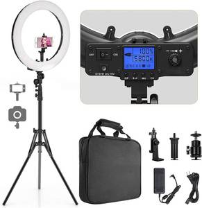 lot 6 image: Pixel Ring Light, 19 Bi-Color LCD Display Ring Light with Stand, 55W 3000-5800K CRI97 Light Ring for Vlogging Selfie-Portrait Live Stream Video Photography Shooting NEW