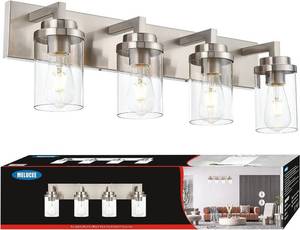 lot 7 image: MELUCEE 4 Lights Vanity Light Brushed Nickel Modern Bathroom Lighting Fixtures Over Mirror with Clear Glass NEEW