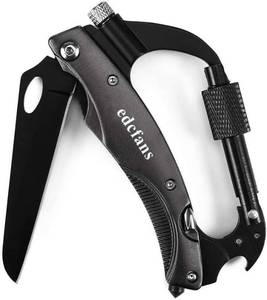 lot 11 image: 10 pack 7-in-1 Keychain Knife Multitool Carabiner with LED Flashlight, Screwdrivers, Bottle Opener, Glass Breaker and Locking Carabiner NEW