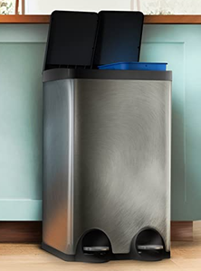 lot 12 image: Home Zone Living 15.8 Gallon Slim Dual Compartment Kitchen Trash Can, Stainless