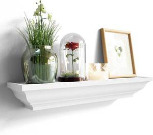 lot 43 image: SRIWATANA White Floating Shelves, 24 Inch Solid Wood Storage Wall Shelves Set of 4 Display Ledge Shelves NEW