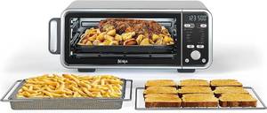 lot 47 image: Ninja SP301 Dual Heat Air Fry Countertop 13-in-1 Oven  XL Capacity, Flip Up & Away Capability  Air Fry Basket, SearPlate, Wire Rack & Crumb Tray, Silver NEW