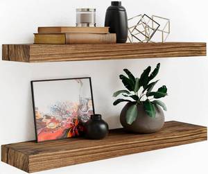 lot 52 image: Imperative Dcor Floating Wall Shelves Set of 2 - Functional & Rustic Wooden  USA Handmade 24 Inch Long x 5.5 Inch Wide NEW