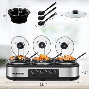 lot 60 image: Triple Slow Cooker, 31.5 QT Buffet Servers and Warmers, 3 Pots Buffet Slow Cooker Adjustable Temp Lid Rests Stainless NEW
