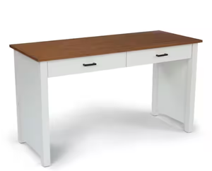 lot 74 image: HOMESTYLES  Portsmouth 54 in. W Rectangular White and Oak Wood 2-Drawer Writing Desk Model # 5186-15 UPC Code # 095385887995 NEW