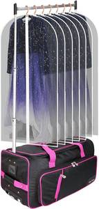 lot 79 image: Heendzoo Dance Bag With Garment Rack Waterproof,23 Dance Costumes  Wheeled Drop-Bottom Upright Luggage Closet Suitcase(Pink) NEW