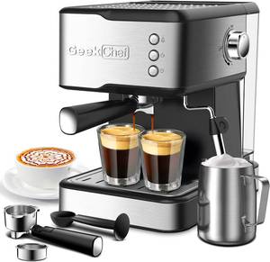 lot 90 image: Geek Chef 20 Bar Espresso Coffee Machine Cappuccino latte ESE pob Maker with filter&Milk Frother Steam Wand, for Home Barista,