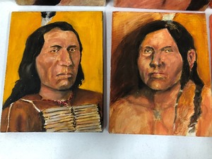 lot 32 image: Lot of 8 Original Native American Portrait Paintings on Canvas