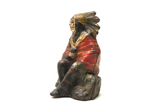 lot 26 image: Original Antique Cast Iron Indian Chief Coin Bank