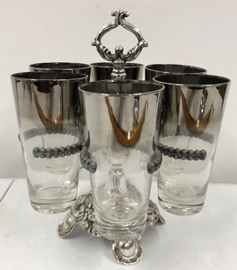 lot 44 image: Set of 6 Mid Century Glass Tumblers wOrnate Display Stand